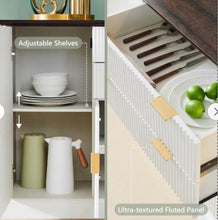 Buffet Sideboard Cabinet with Storage, Modern Buffet Table with Adjustable Shelves, Coffee Bar Cabinet with 2 Drawers & 4 Doors, Rustic/Washed White/Cream! (NEW IN BOX) - (SEE PHOTOS - RUSTIC CREAMY COLOR - BROWN TOP)