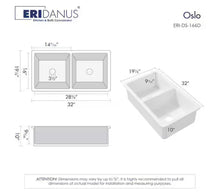 Eridanus Oslo 32 in. Drop-In/Undermount Double Bowl Fireclay Kitchen Sink in Crisp White with Botton Grid and Basket Strainer!! NEW IN BOX!!