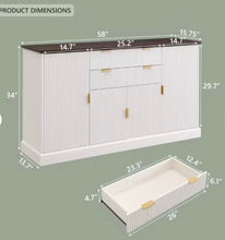 Buffet Sideboard Cabinet with Storage, Modern Buffet Table with Adjustable Shelves, Coffee Bar Cabinet with 2 Drawers & 4 Doors, Rustic/Washed White/Cream! (NEW IN BOX) - (SEE PHOTOS - RUSTIC CREAMY COLOR - BROWN TOP)