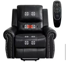 Black Studded Air Leather Power Lift Reclining Chair with Massage, Recliner Chair with Remote and Footrest! (NEW)