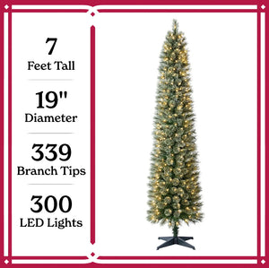 7 ft Pre-Lit Shelton Cashmere Pencil Fir Artificial Christmas Tree with 300 Clear LED Lights and Stand, by Holiday Time!! BRAND NEW!!