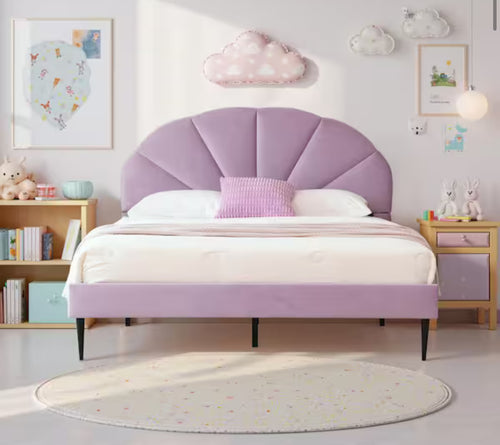 Purple Frame Full Size of Luxury Velvet Platform Bed with Seashell-Shaped Headboard! (NEW IN BOX)