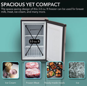 Whynter Energy Star 3.0 Cubic feet Upright Freezer, 21" D x 19.5" W x 33.5" H, 3, Stainless Steel!! BRAND NEW!!