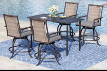 Set of 4 Metal Bar Height Outdoor Dining Rattan Bistro Chairs with Gray Cushions! (NEW IN BOXES - CHAIRS ONLY)