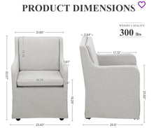 19" Wide Modern Upholstered Removable Cushions Dining Armchair with Casters- new- one chair