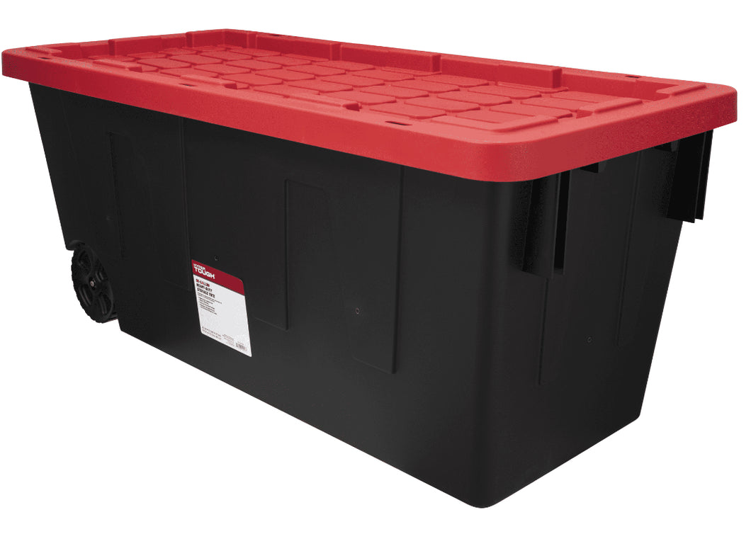 Hyper Tough 50 Gallon Snap Lid Wheeled Plastic Storage Bin Container, Black with Red lid!! NEW OUT OF BOX!!