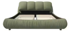 High End Green Wood Frame Queen Upholstered Platform Bed with Oversize Headboard, Thickened Slats, Pleating Bed Body! (NEW IN BOX’S)