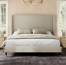 Belo King Upholstered Platform Bed, Khaki - WE DO NOT SHIP!!