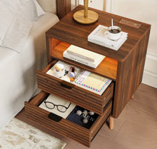 19.7" Nightstand With 2 Drawers & Open Shelf, Bedside Table With LED Lights & Outlets, End Table For Bedroom Or Living Room, Set of 2! (NEW & ASSEMBLED)