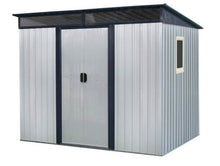 8 ft. W x 6ft. D Metal Outdoor Shed with Single Pitched Roof and Double Door and Window (48 sq. ft. ) in White and Black! (NEW IN BOX)