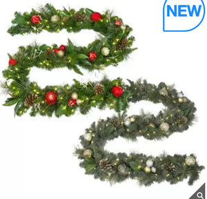 9ft (2.7m) Pre-Lit Dceorated Garland with 90 LED Lights in Gold and Red!

-New in the box