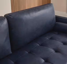 Goodwin 75.6 in. Mid-Century Modern Square Arm Faux Leather Sofa in Navy Blue! (NEW IN BOX)
