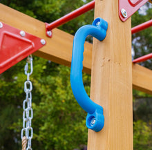 Dolphin Playground Wooden Outdoor Swing Set With 2 Belt Swings, Gym Rings, And Climbing Ladder For Kids!! NEW IN BOX (ALL PARTS COUNTED, MISSING 1 LADDER BAR/ MONKEY BAR)!!