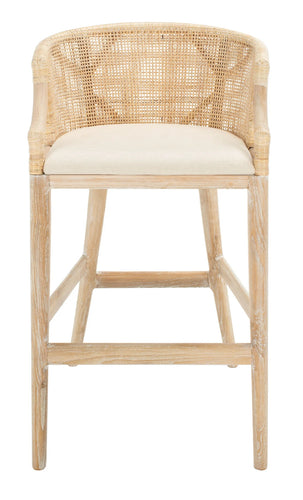 SAFAVIEH Brando Round Rattan Back Seat Bar Stool, Natural White Wash!! BRAND NEW!!