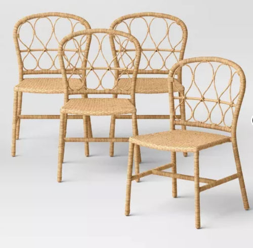 Britanna Stackable Patio Chair Beige, Set of 4! (NEW IN BOX)