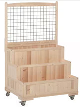 Outsunny 3-Tiers Natural Wooden Raised Garden Bed with Wheels, Trellis, Back Storage Area Easy Movable! (NEW IN BOX)