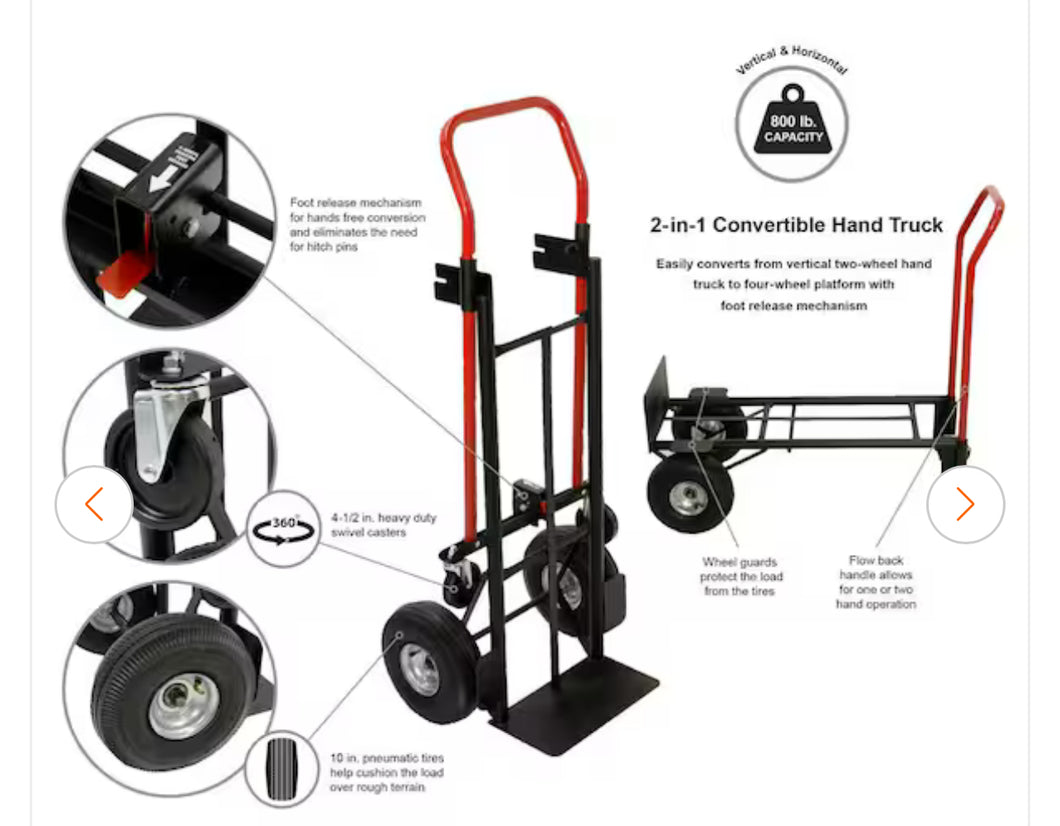 Milwaukee
800 lbs. Capacity 2-in-1 Convertible Hand Truck- new!