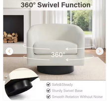 Modern Ivory Velvet Upholstered 360°Swivel Accent Arm Chair with Wood Base- new