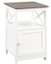 Oxford 16 in. Driftwood/White Standard Height Square Wood Top End Table with Storage Cabinet and Shelf, Set of 2! (NEW IN TWO BOX’S!)