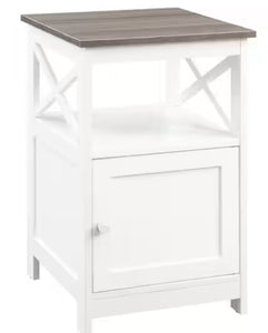 Oxford 16 in. Driftwood/White Standard Height Square Wood Top End Table with Storage Cabinet and Shelf, Set of 2! (NEW IN TWO BOX’S!)
