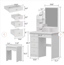FUFU&GAGA
5-Drawers Wood Dresser Makeup Vanity Sets in White With Stool, Mirror (55.1 in. H x 31.5 in. W x 15.7 in. D)- new in box