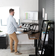 VIVO 43 inch Corner Electric Height Adjustable Cubicle Stand Up Desk Converter, VE Series, Sit to Stand Tabletop Dual Monitor Riser with USB Port, Black, DESK-V000VCE- new in box
