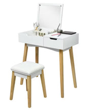 Costway Vanity Makeup Table Cushioned Stool Set W/Flip Top Mirror &1 Drawer Writing Desk! (NEW IN BOX)