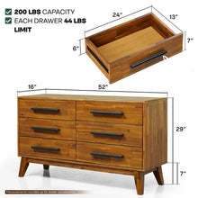 LECY Acacia Legacy Solid Wood Dresser with 6 Drawers Double Dresser
