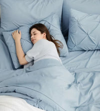 Bedsure Bed in a Bag Comforter Set with Sheets, 7pcs Solid Diamond Pintuck All-Season Bedding, Soft Light Blue King Bedding Set! (NEW IN BOX)