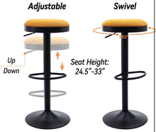 Shunzhi Round Swivel Counter Height Bar Stools Set of 2 Modern Adjustable Barstools Backless Corduroy Bar Chairs Base/Footrest for Kitchen Island/Pub/Bar, Yellow! (NEW)