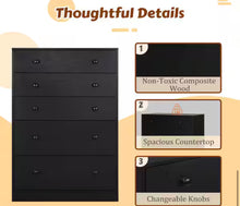 Oversized 5-Drawer Black Dressers Chest of Drawers with 2 Large Drawers 48.3 in. H x 31.6 in. W x 15.7 in. D! (NEW IN BOX!)