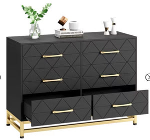 Dresser for Bedroom with 6 Drawer Double Dressers, Modern Wooden Dresser Chest, Black! (NEW IN BOX)