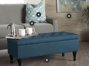 Noble House Chantelle Tufted Navy Blue Fabric Storage Ottoman! (NEW IN BOX)