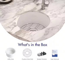 Eridanus Oslo 18.5 in. Drop-In/Undermount Round Single Bowl in White Fireclay Kitchen Sink with Bottom Grid and Basket Strainer!! NEW IN BOX!!