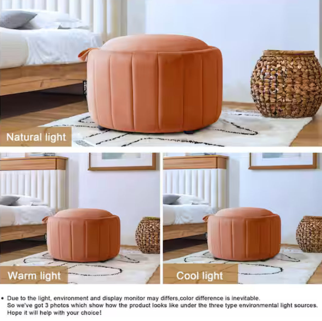 Uixe Modern Orange Velvet Round Accent Storage Ottoman (Set-1)!! BRAND NEW!!