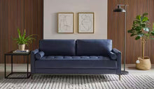 Goodwin 75.6 in. Mid-Century Modern Square Arm Faux Leather Sofa in Navy Blue! (NEW IN BOX)