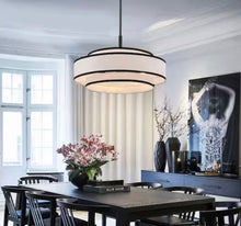 24 in. 5-Light Black Double Shaded Drum Chandelier with White Fabric Shade! (NEW IN BOX)