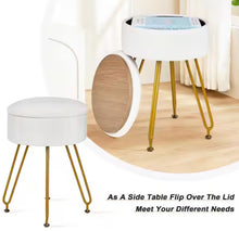Vanity Stool with Storage, White Velvet Makeup Chair, Metal Legs, Anti-Slip Feet for Bedroom, Living Room, Entryway