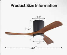 Nicola 42" Minimalist 3-Solid Wood Blade Flush Mount Ceiling Fan With Light Remote Control And Timing Function - WE DO NOT SHIP!!