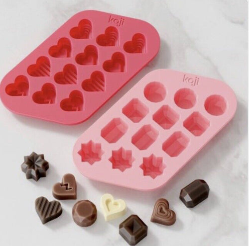 Koji Chocolate Coral & Pink colored Silicone Mold Set makes 12 Hearts & 12 Gems! (NEW)