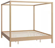 Natural (Light Brown) Solid Wood Frame King Size Canopy Bed with Premium Sturdy Construction, No Box Spring Needed! (NEW IN BOX!)