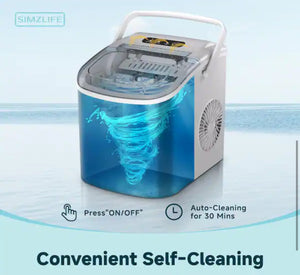 Simzlife 9.37 in. 26 lb. /24H Bullet Ice Countertop Portable Ice Maker in White, 6Mins/9Pcs, Auto-cleaning, with Basket and Scoop! (NEW IN BOX)