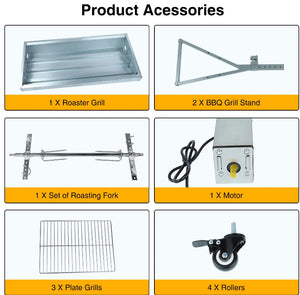 Ecojoy Rotisserie Grill Roaster, 132lbs Charcoal Grill Outdoor BBQ Grill Pig Lamb Spit Roaster with 25W Motor and Hand Crank!! NEW IN BOX!!