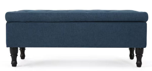 Noble House Chantelle Tufted Navy Blue Fabric Storage Ottoman! (NEW IN BOX)