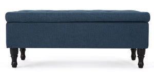 Noble House Chantelle Tufted Navy Blue Fabric Storage Ottoman! (NEW IN BOX)