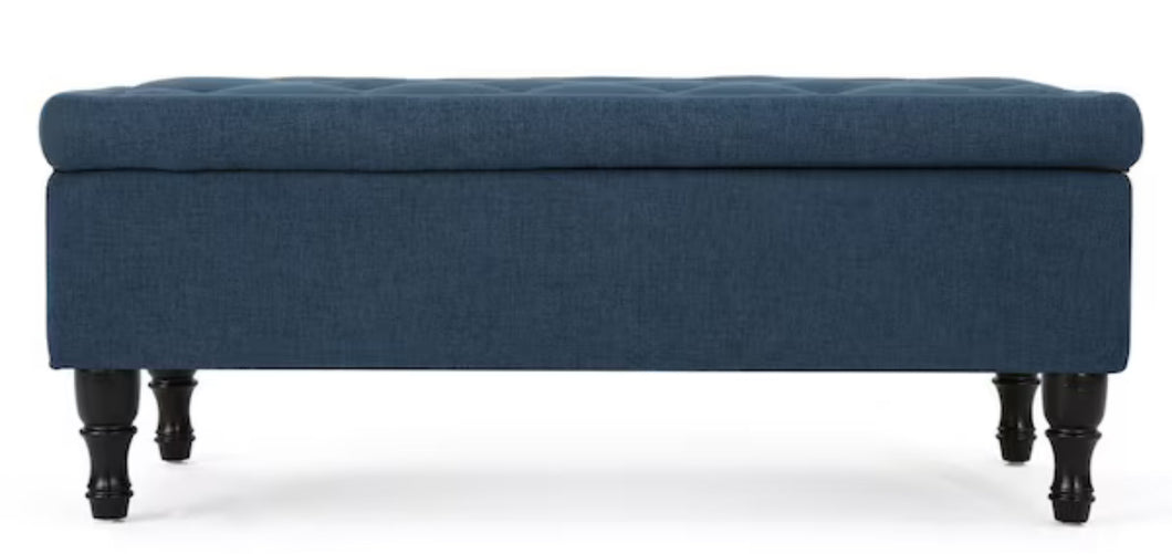 Noble House Chantelle Tufted Navy Blue Fabric Storage Ottoman! (NEW IN BOX)