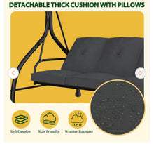 3-Person Metal Patio Swing Outdoor with Adjustable Polycarbonate Canopy, Dark Gray- new in 2 boxes