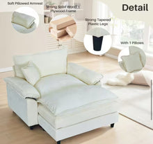 Oversized Black Chenille Soft Single Sofa Arm Chair with Ottoman and 1-Small Pillow for Bedroom and Living room! (NEW VACUUM SEALED IN BOX)