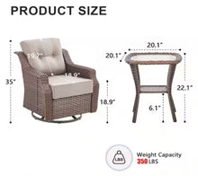 Pocassy Round Side Series 3-Pieces Brown Wicker Outdoor Swivel Rocking Chair with CushionGuard Beige Cushions- WE DO NOT SHIP!!