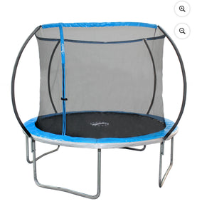 Sportspower Bounce Pro 10’ Round Trampoline with Safety-Enclosure in Blue and Silver-